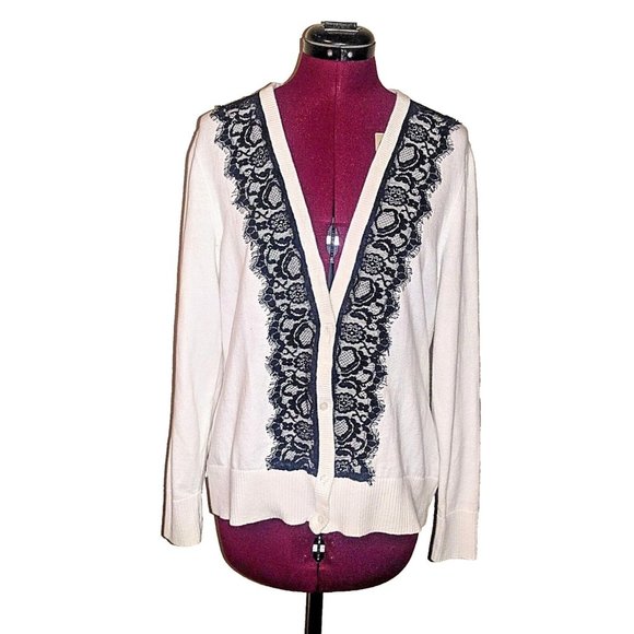 TORRID Womens Cardigan Sweater Size 0 Large 12 Cotton Button Up Lace Inset