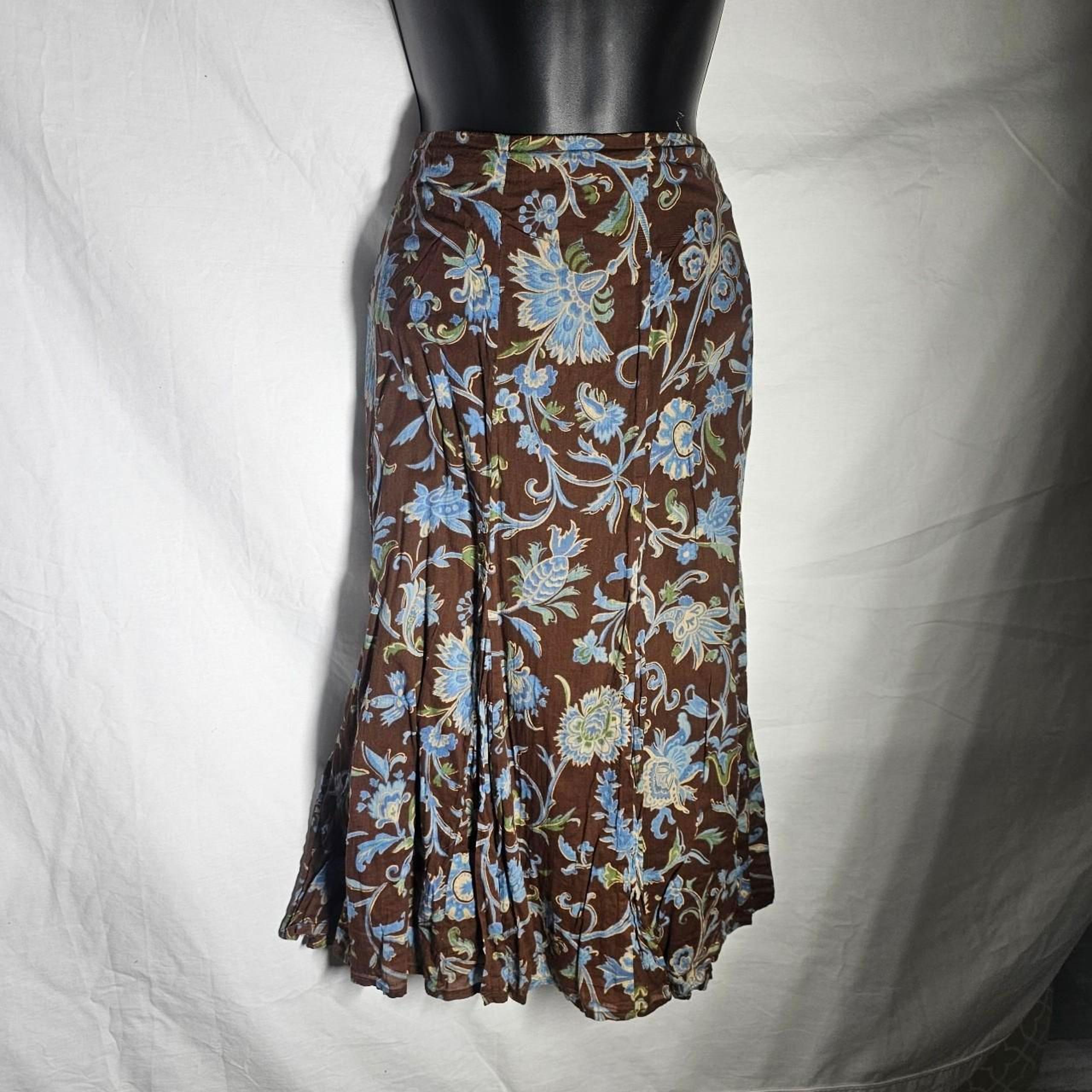 Vintage y2k brown blue floral whimsigoth midi skirt