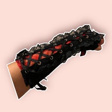 IBLIS Goth Punk Lace Black Red Arm Warmers Gloves