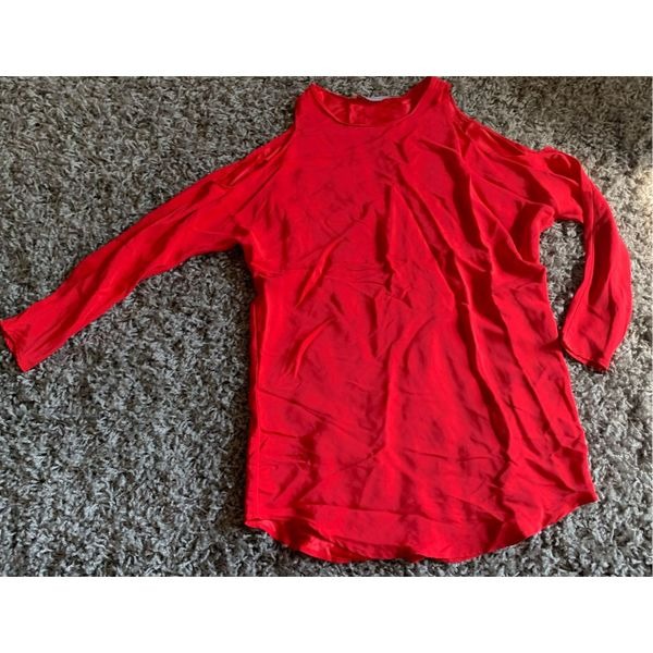AMANDA UPRICHARD red Cold Shoulder SILK TUNIC TOP MINI Dress sz XS P
