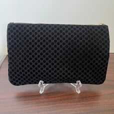 GUCCI BEAUTY Black Velvet Embossed GG Pattern Makeup Bag/ Pouch Clutch Purse