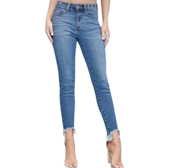 Judy Blue High Waist Skinny Fit Shark Bite Hem Medium Blue Jeans, Style JB8842