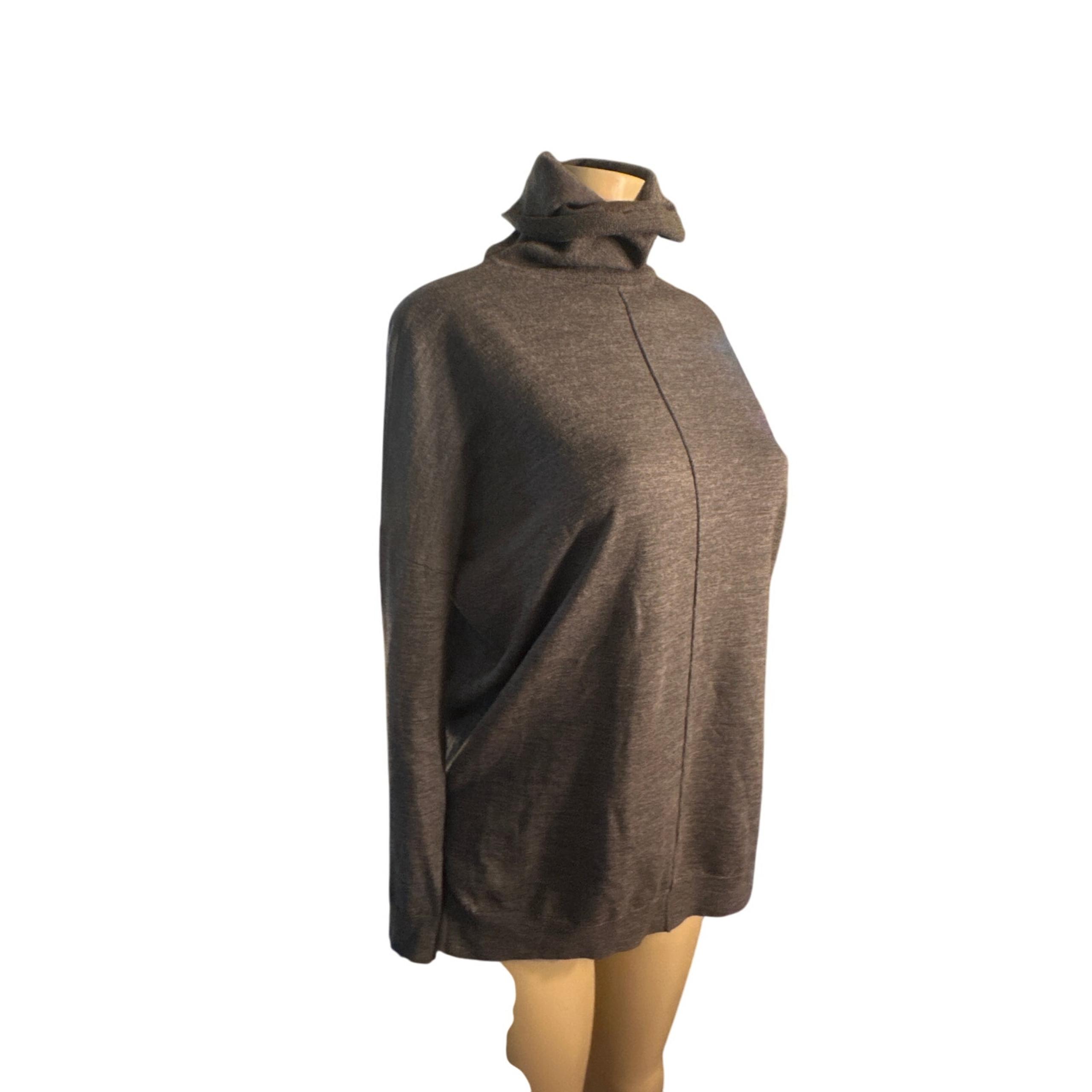 Women XS Eileen Fisher Gray Turtleneck Sweater 100% Merino Wool Italian Pullover