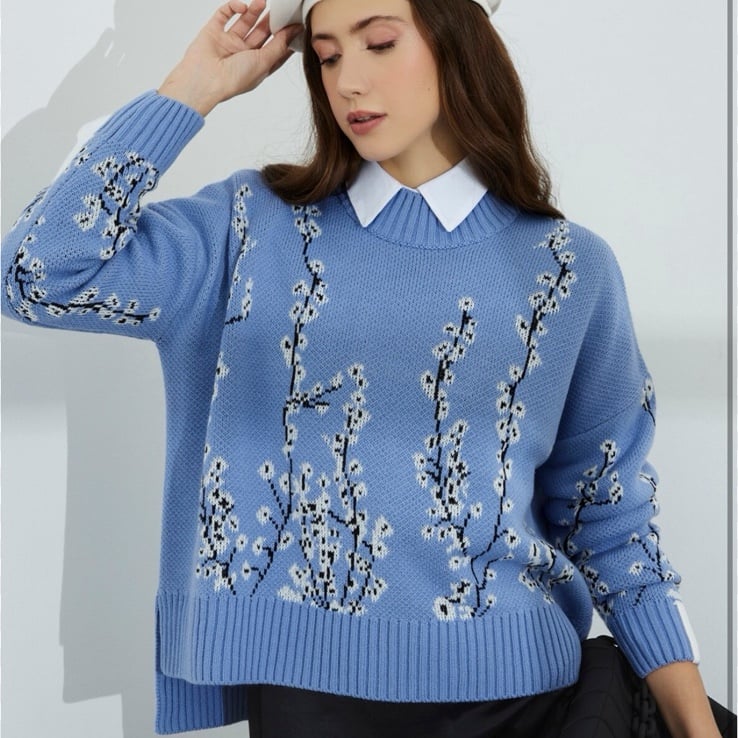 Floral Blue Sweater