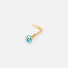 Solid 14kt gold nose piercing ocean blue CZ aqua nose piercing 20 gauge New