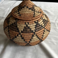 Vintage African handmade basket with lid