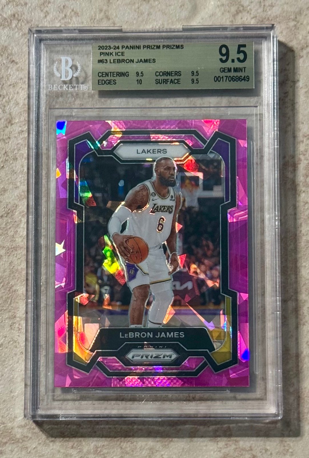 2023-24 Panini Pink Ice Prizm #63 LeBron James Los Angeles Lakers BGS 9.5 w/ 10