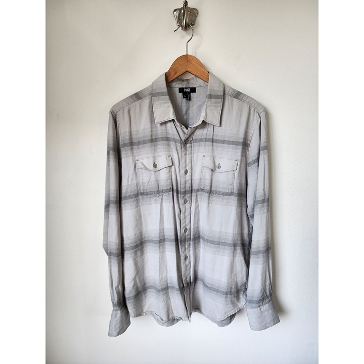Paige gray plaid button down shirt M