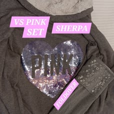 Victoria's Secret PINK Bling Heart Set Foldover Leggings & Sherpa Zip Up Sz Sm
