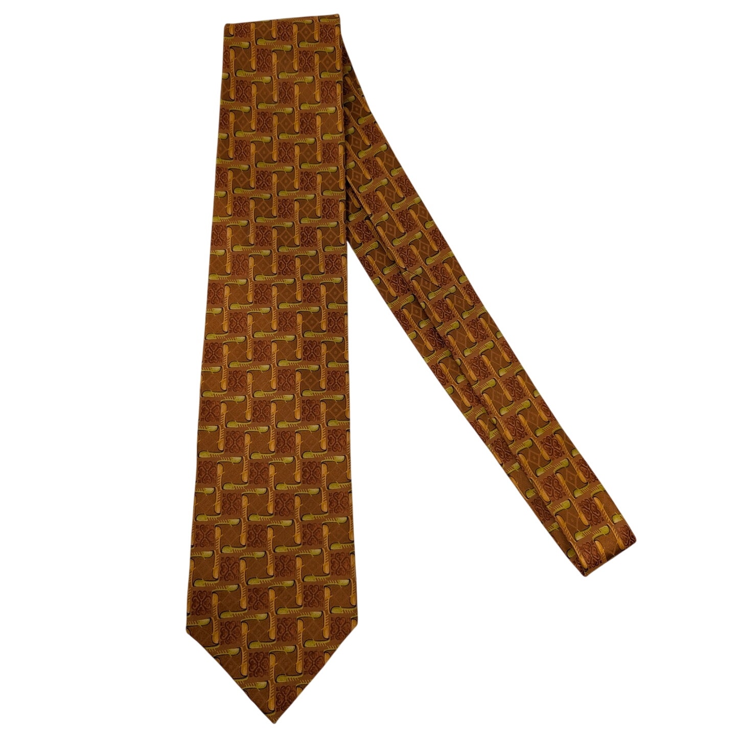 Ermenegildo Zegna Geometric Pointed Neck Tie Golden Rust Adjustable 100% Silk