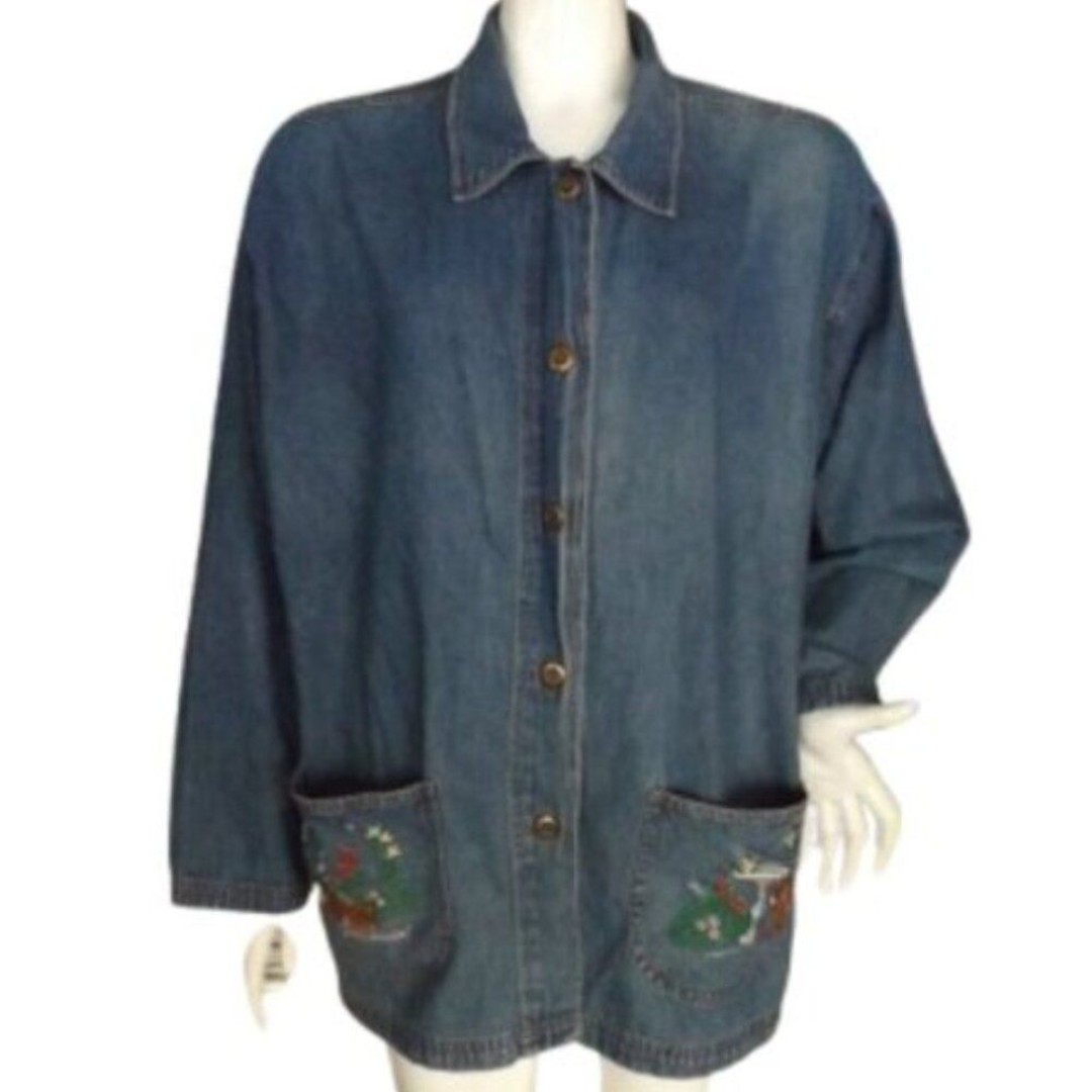 BLAIR/Vintage Chore Coat, XL, Denim, Buttons, Embroidered Pockets, Collar,Cotton