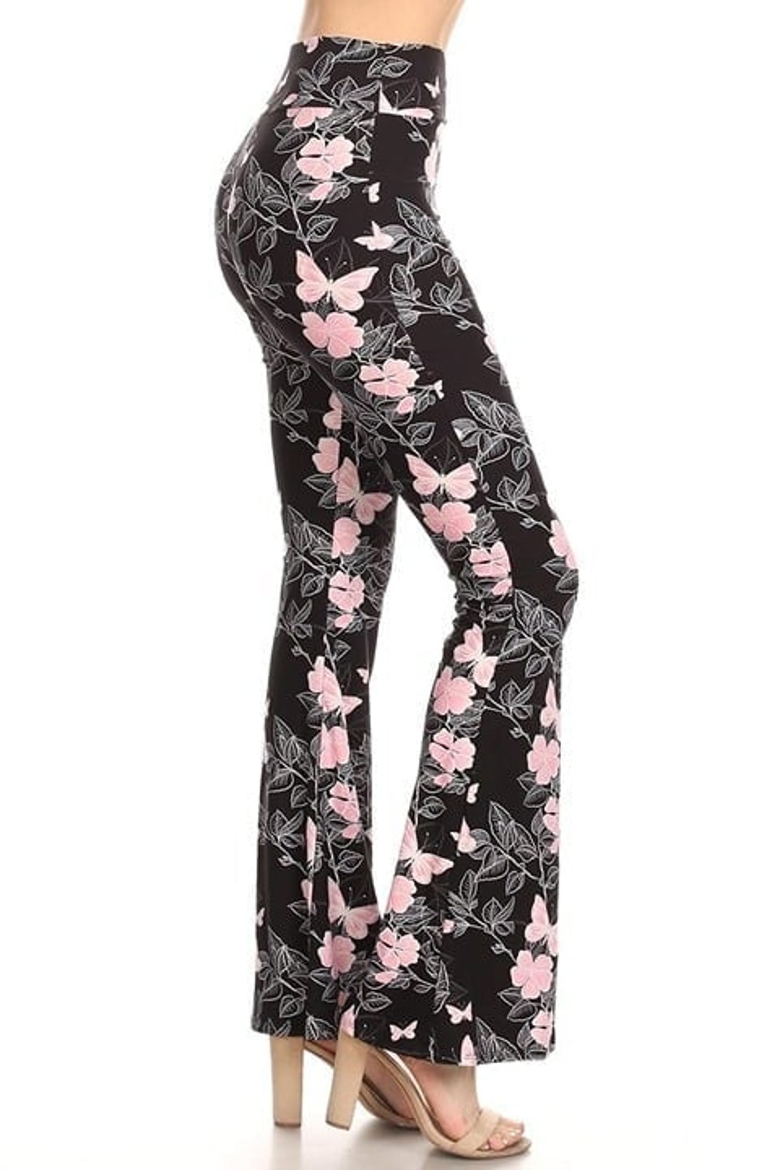 Women's Ultra Soft High Waist Flare Yoga Leggings Small Flowers & Butterflies