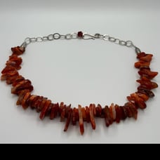 Chunky Bold Carnelian Necklace, Carnelian Slices, Silver-21 inches long
