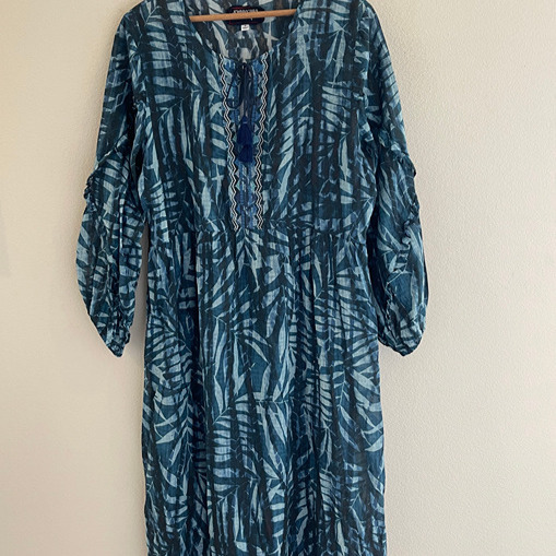 JOHNNY WAS WorkShop Tropic Twilight Midi Dress; Ruffle Sleeves: NWOT! MEDIUM
