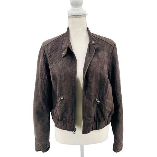Elle Jacket Moto Biker Suede Brown Size L
