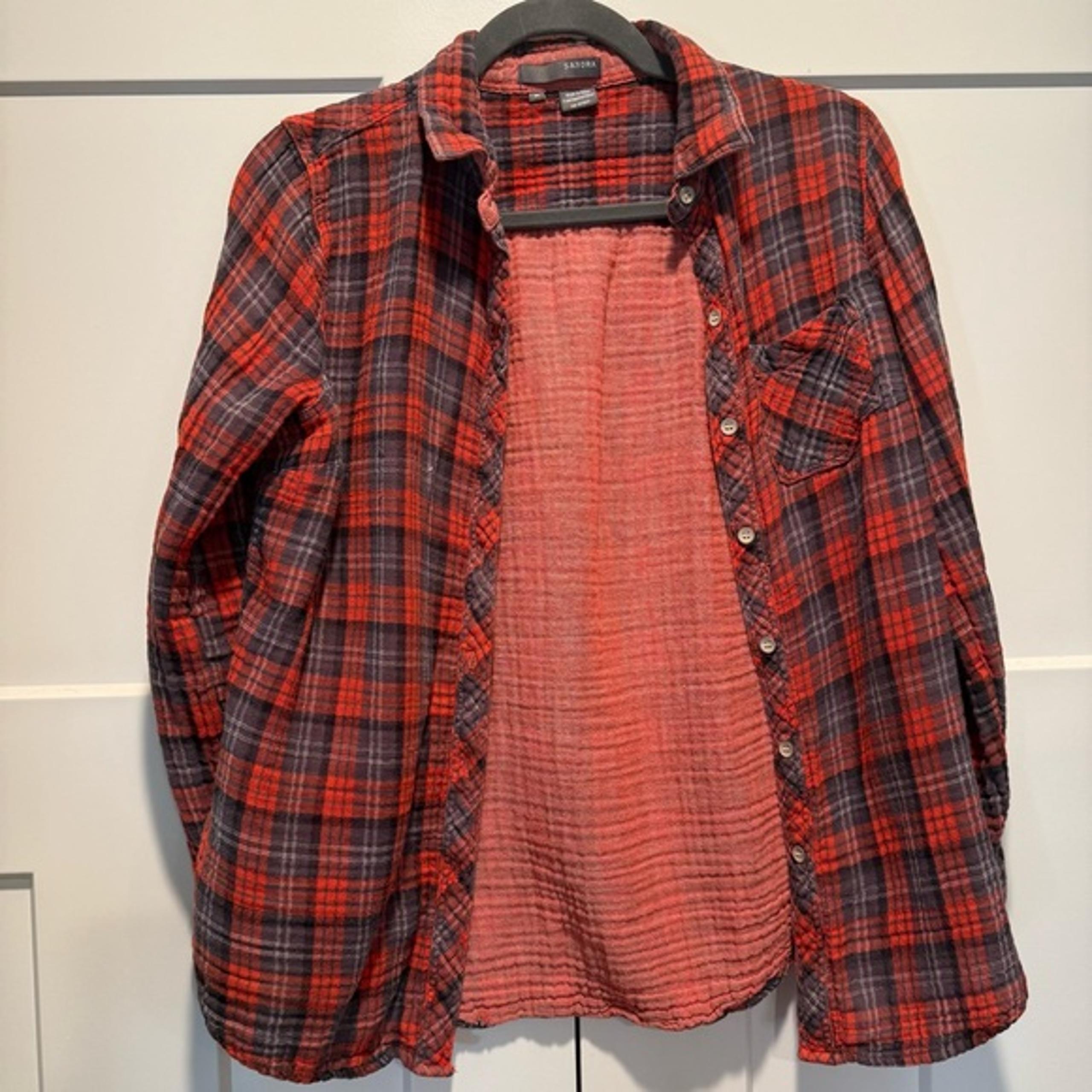 Sandra Ingrish Red and Black Plaid Flannel Shirt Medium