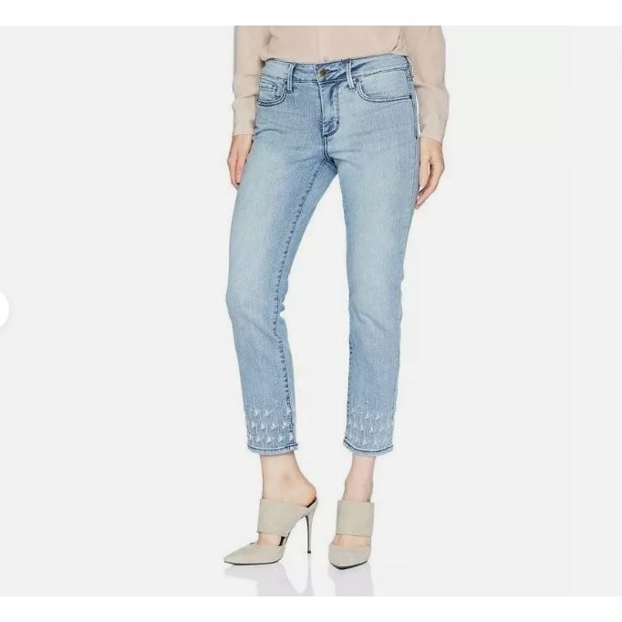NYDJ Women's Sheri Slim Ankle Jeans Pants Denim Palm Dot Point Dume Size 8