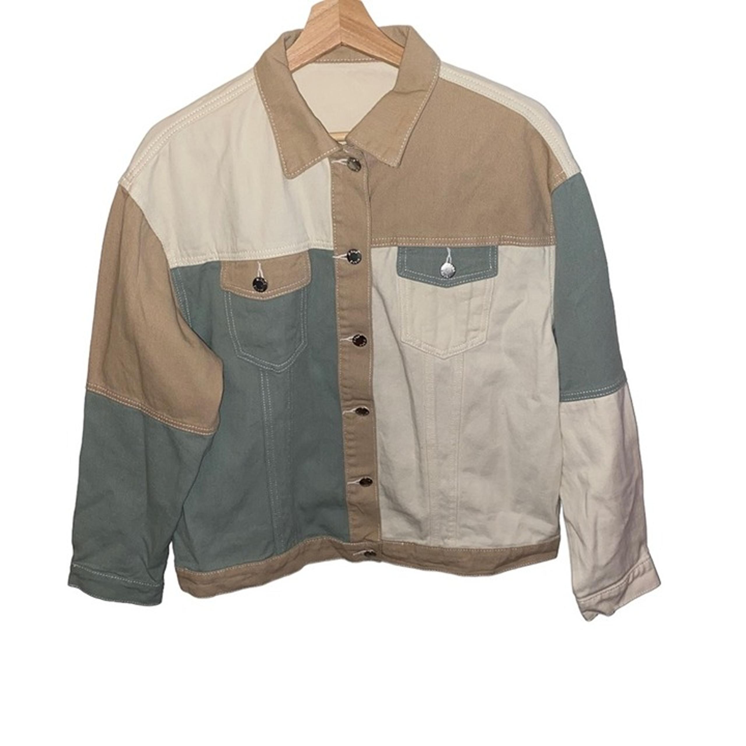NEW womens SHEIN Color Block Denim Lightweight Jacket