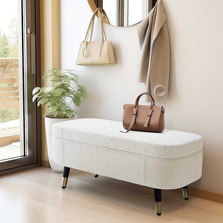 37 Inch Storage Bench, Faux Fur Storage Ottoman Bench with Metal Leg