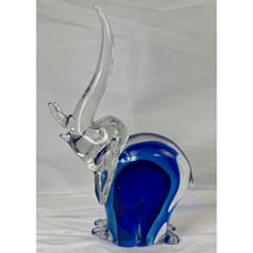 Vintage Cobalt Blue Hand Blown Art Glass with Trunk up for Good Luck Elephant