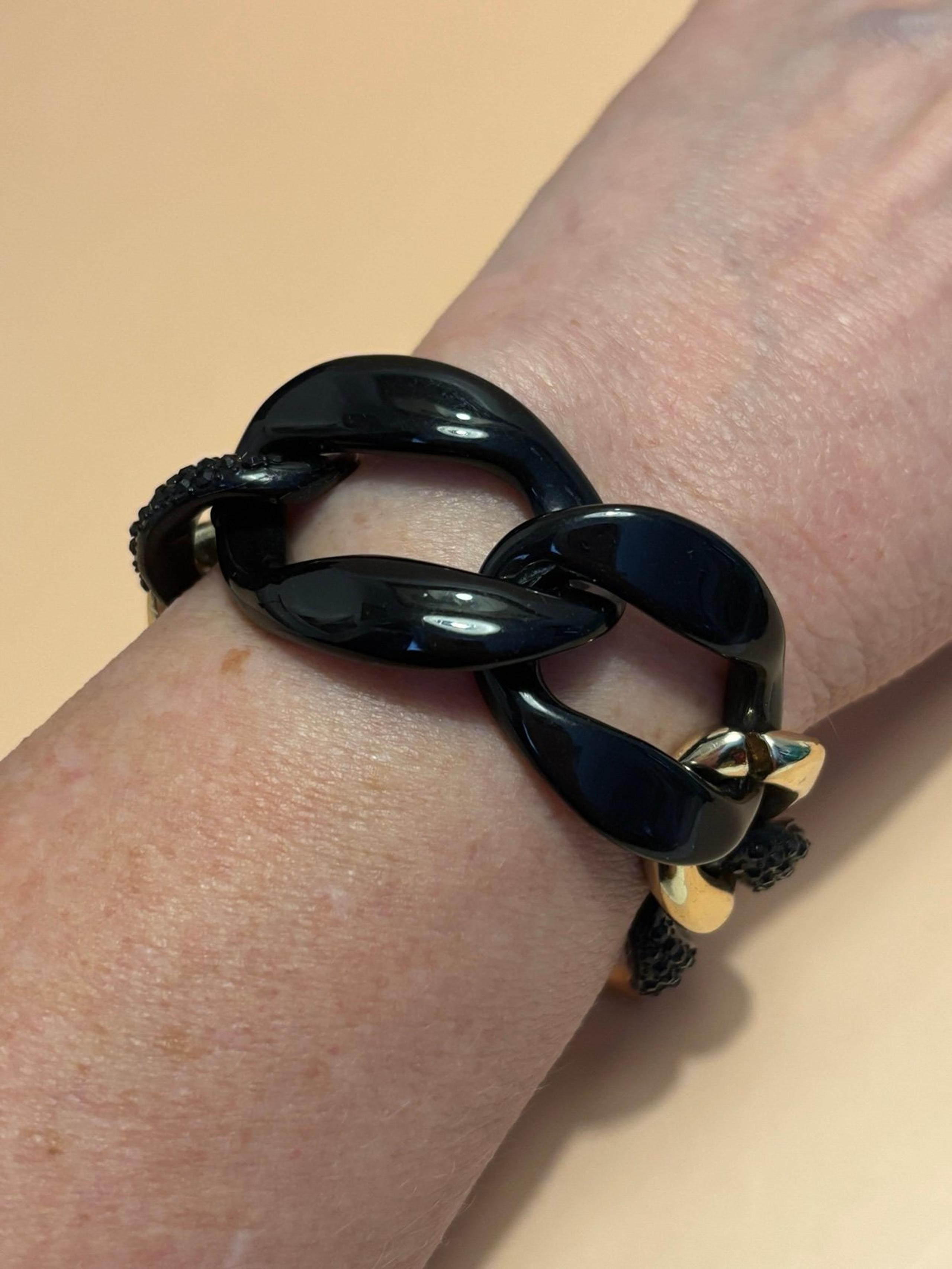 Nine West Chunky Gold Tone Black Link Bracelet 7.5”+1”