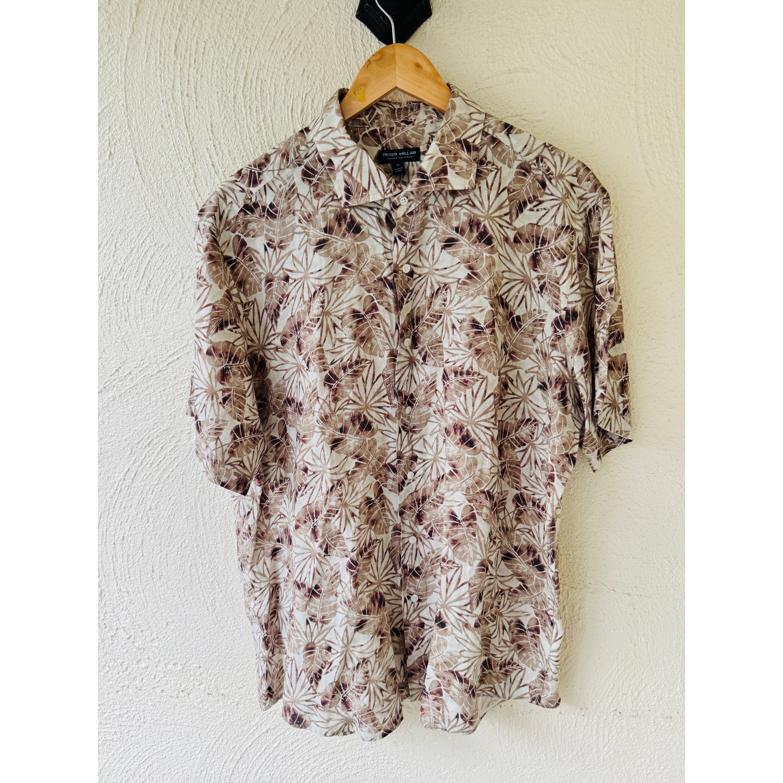 Peter Millar Tan Leaf Linen Shirt