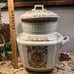 Antique Chamber Pot White Brown Flower Floral with Lid 15”H RARE!! J.H. DAVIS