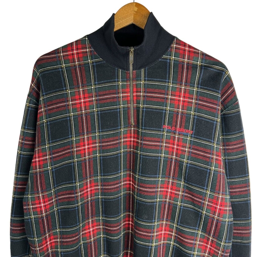 POLO SPORT Ralph Lauren Sweater Mens L Red Plaid Sportsman Pullover VTG 90s