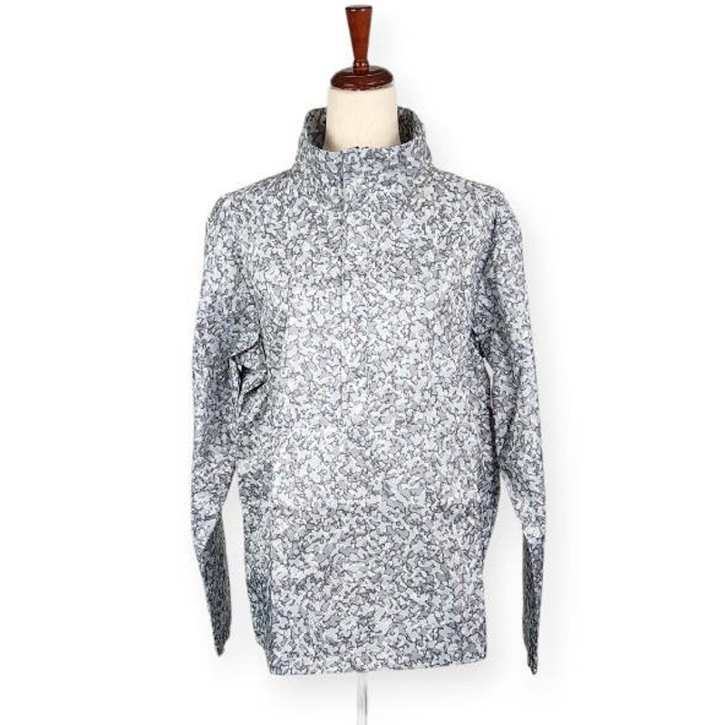 DKNY Windbreaker Oversized Long Sleeve Camo Print Half Zip Gray White Medium New