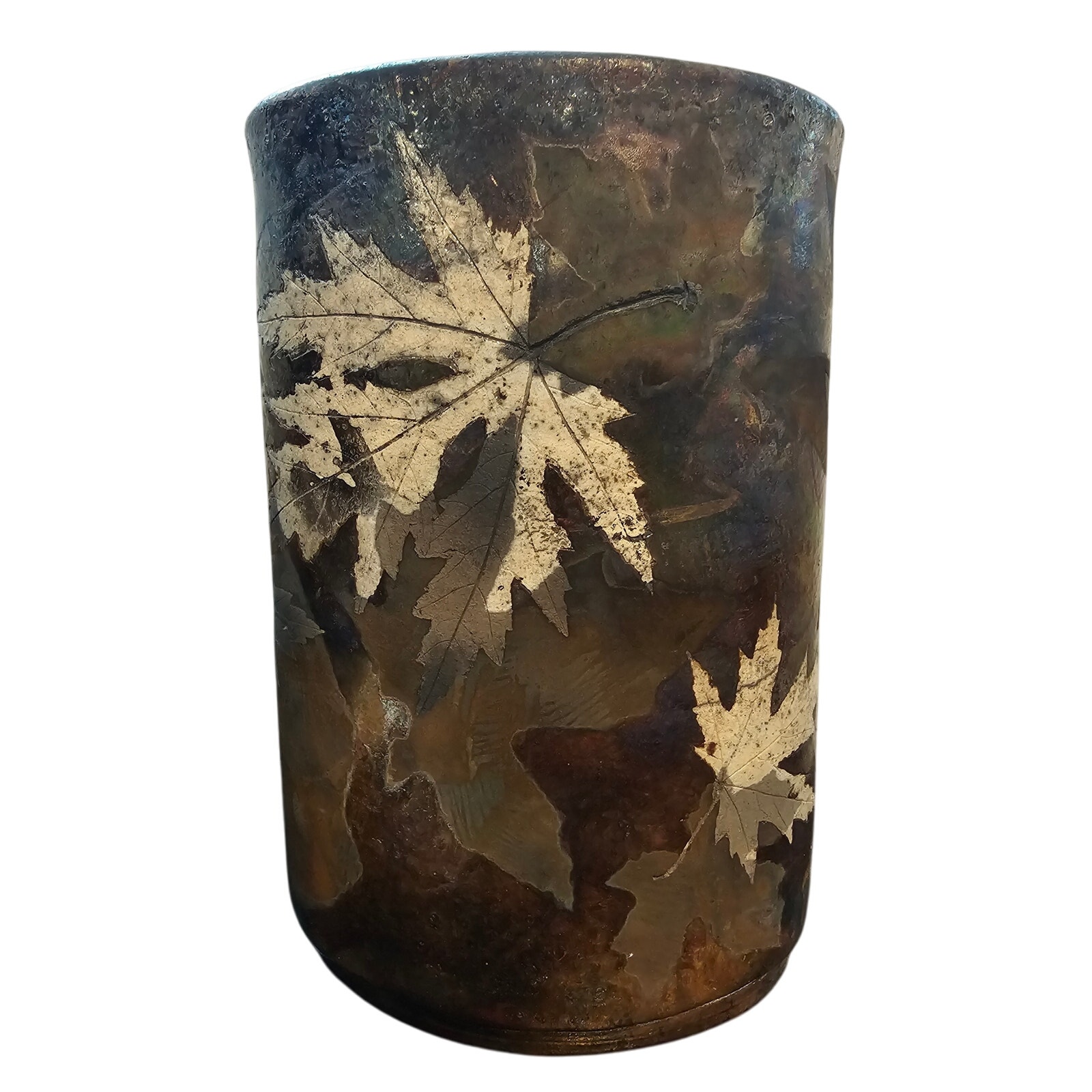 Dave and Boni Deal Signed Raku Oval Studio Pottery Vase Maple Leaf John 3:16