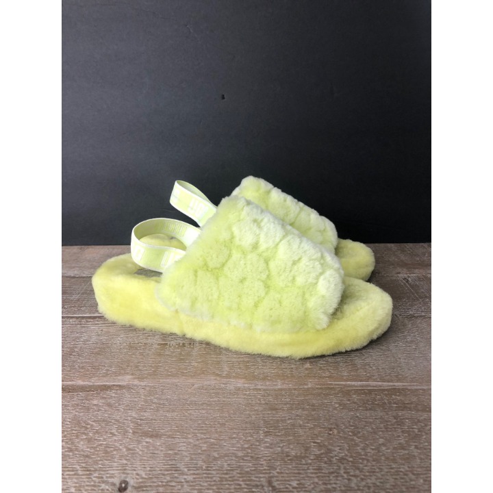 UGG Fluff Yeah Women's neon lime slide sandal logo strap size 11
