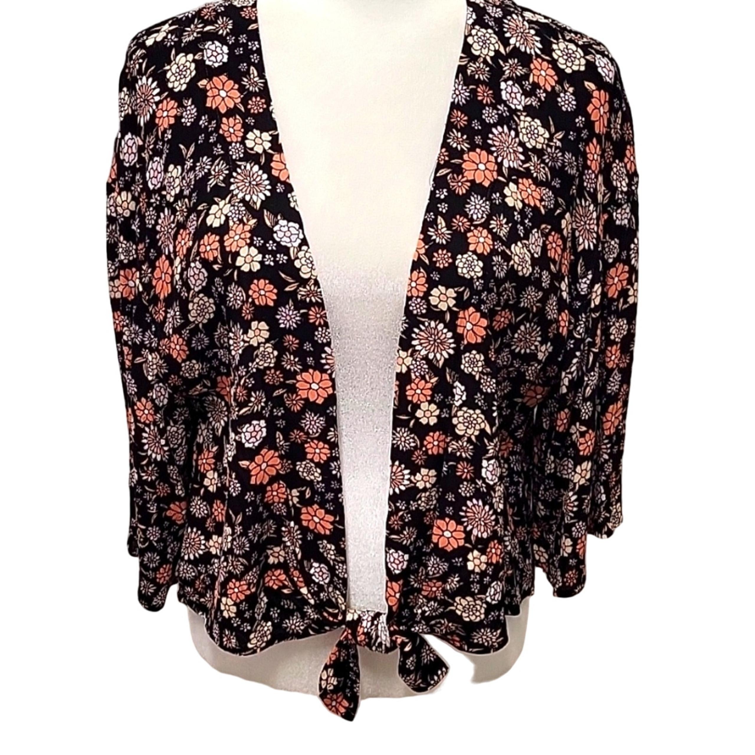 Pink Rose Lightweight Cropped Jacket/Top Coral Cream Black Woman's Size S