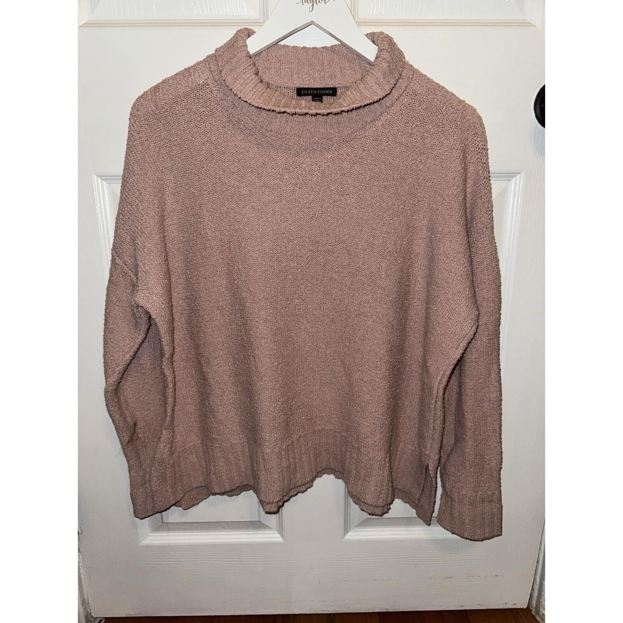 Eileen Fisher Pink Ribbed Mock Neck Sweater Jumper Size M Organic Cotton