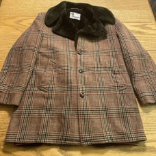 Vintage Wool Houndstooth Coat Lakeland Faux Fur Lined Collar Knot Button Classic