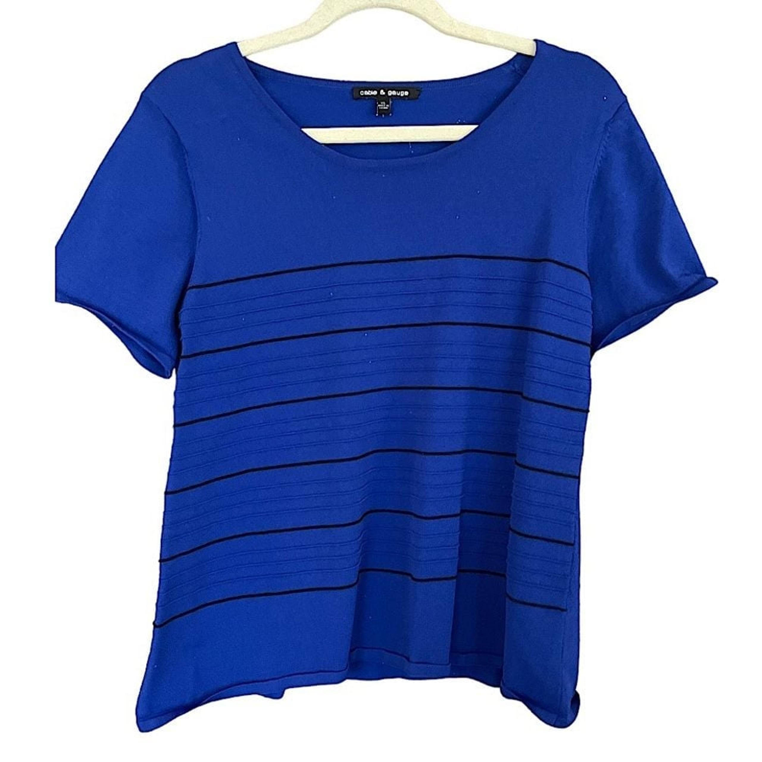 Cable and Gauge Blue Short Sleeve Knit Top XL