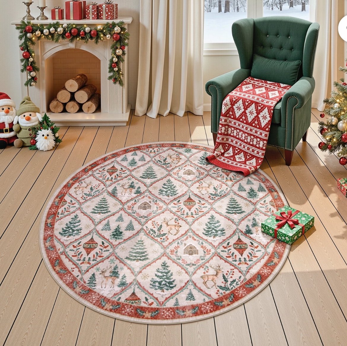 Washable Christmas Rug 4’ Round