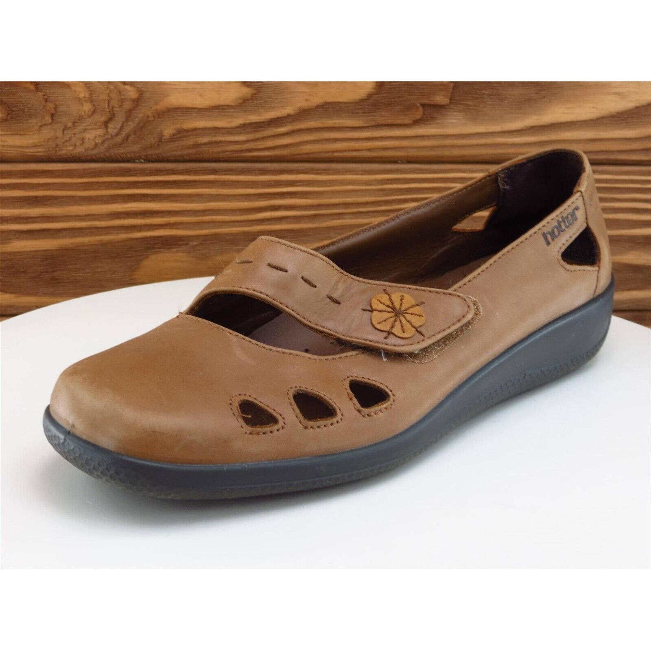 Hotter Size 9 Flat Brown Leather Medium (B, M) Slip On Women