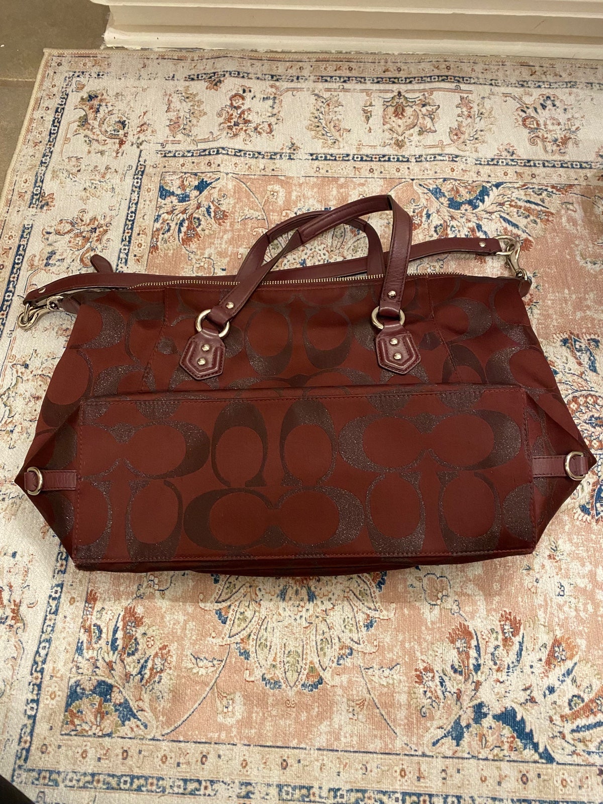 Coach Campbell Signature Metallic outlet Legacy Satchel in Bordeaux F26243