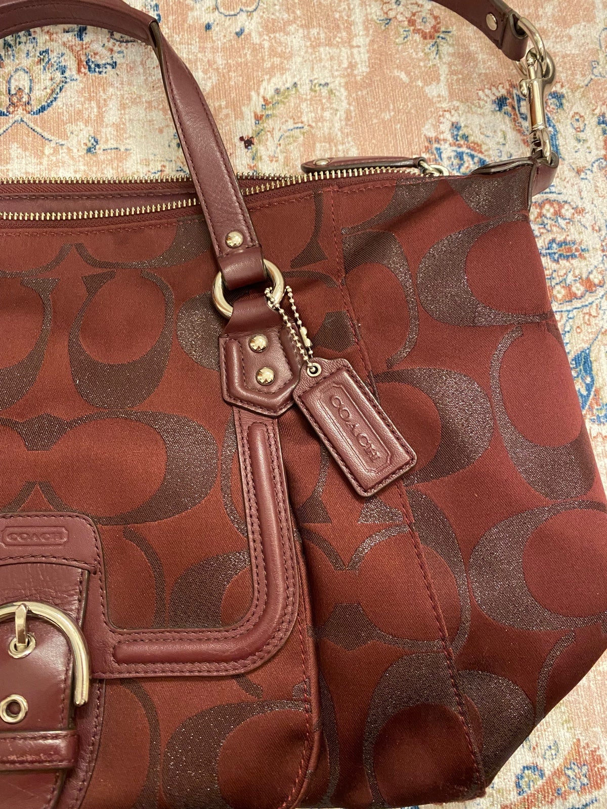 Coach Campbell Signature Metallic outlet Legacy Satchel in Bordeaux F26243