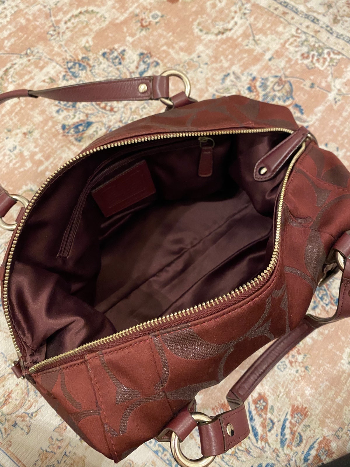 Coach Campbell Signature Metallic outlet Legacy Satchel in Bordeaux F26243