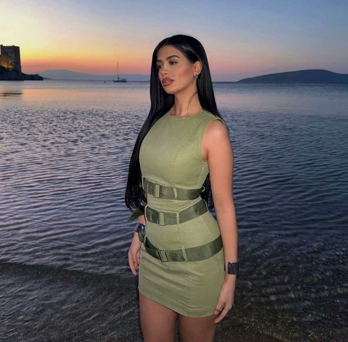 Zara dress mini belts Olive Green Belted Dress