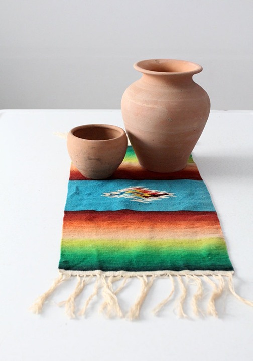 southwestern table mat, vintage Mexican serape style textile