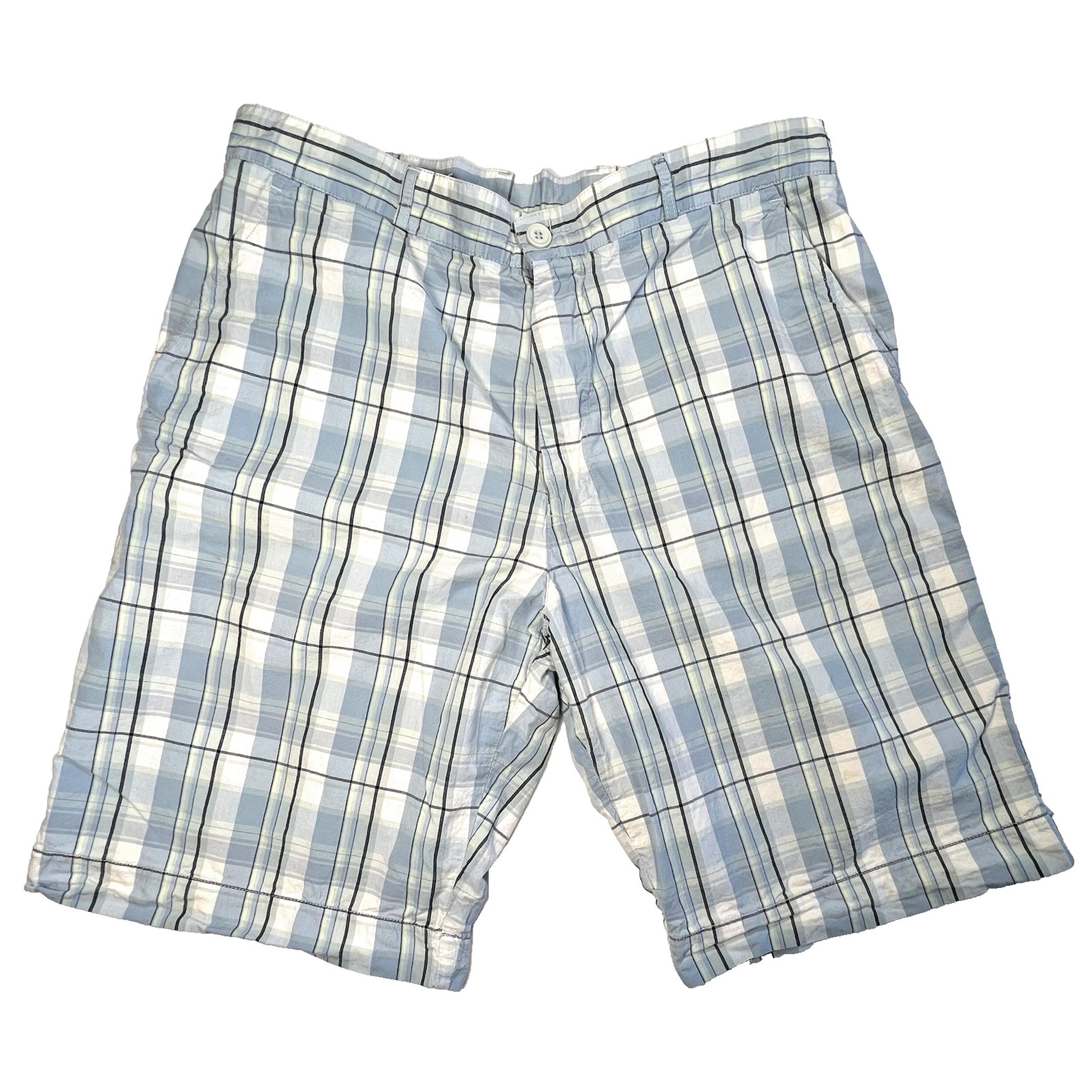LACOSTE Mens Size 46 Shorts Blue Plaid Chino 11" Inseam Pockets Logo
