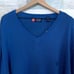 Chaps Ribbed V Neck Sweater Blue Cotton Knit Basic Casual Mens Size XXL 2XL