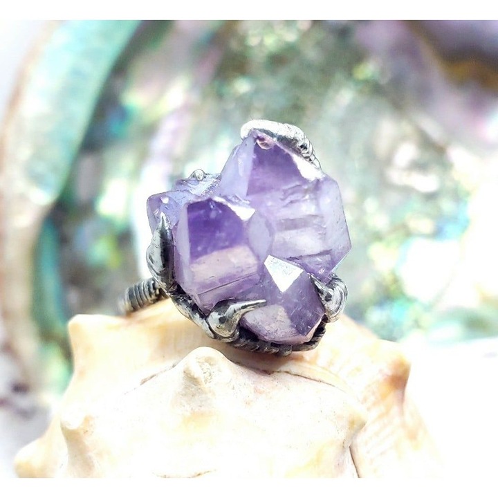 Amethyst aura crystal Ring