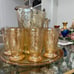 Vintage Jeanette Glass Company Louisa Floragold Pitcher With Tray & 8 Glasses