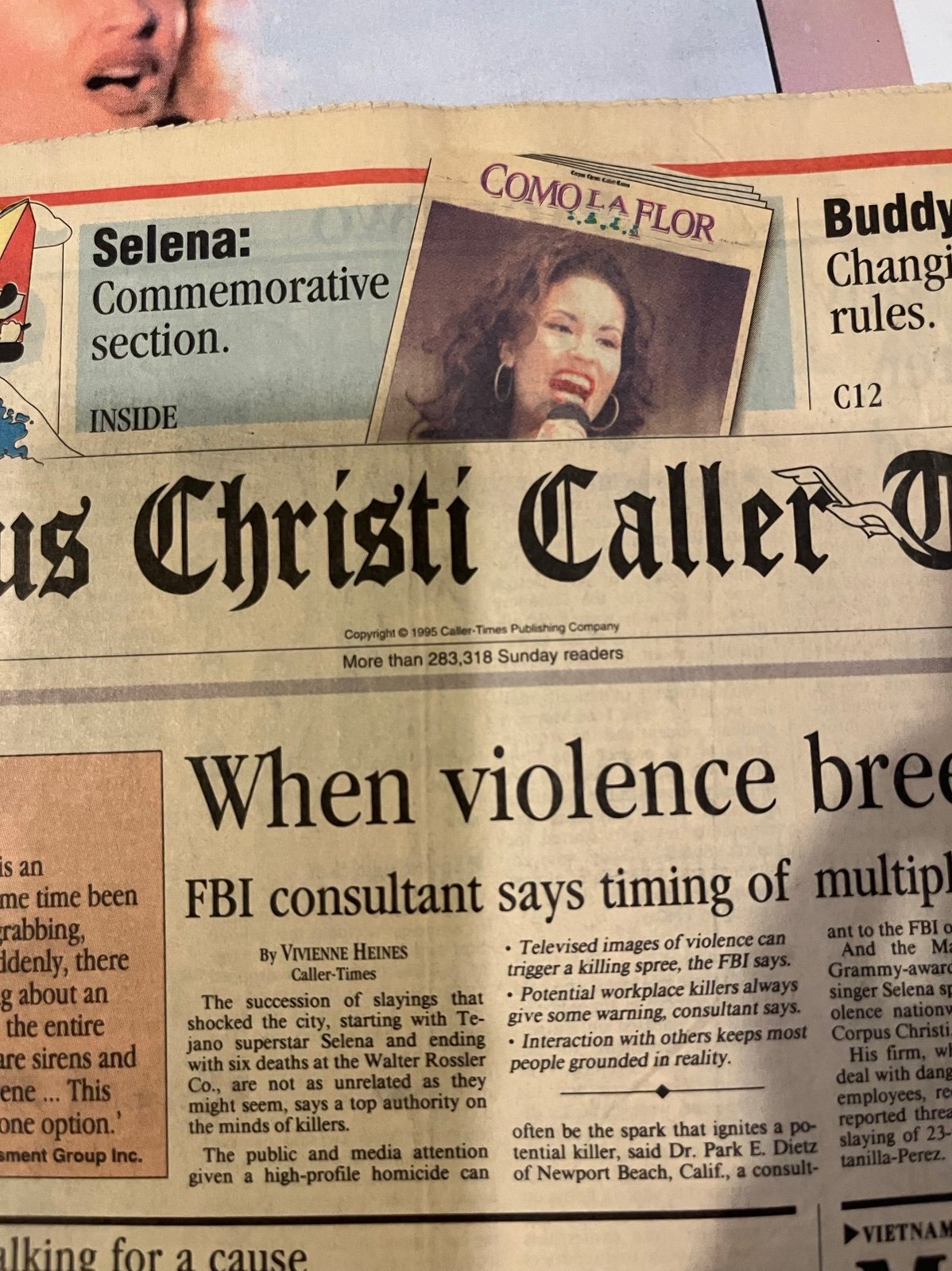 Selena Quintanilla Newspaper