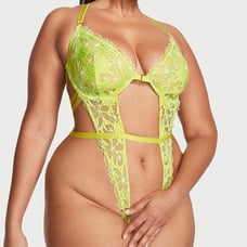 NWT Victoria’s Secret Floral Embroidery Unlined Crotchless Teddy Yellow SMALL