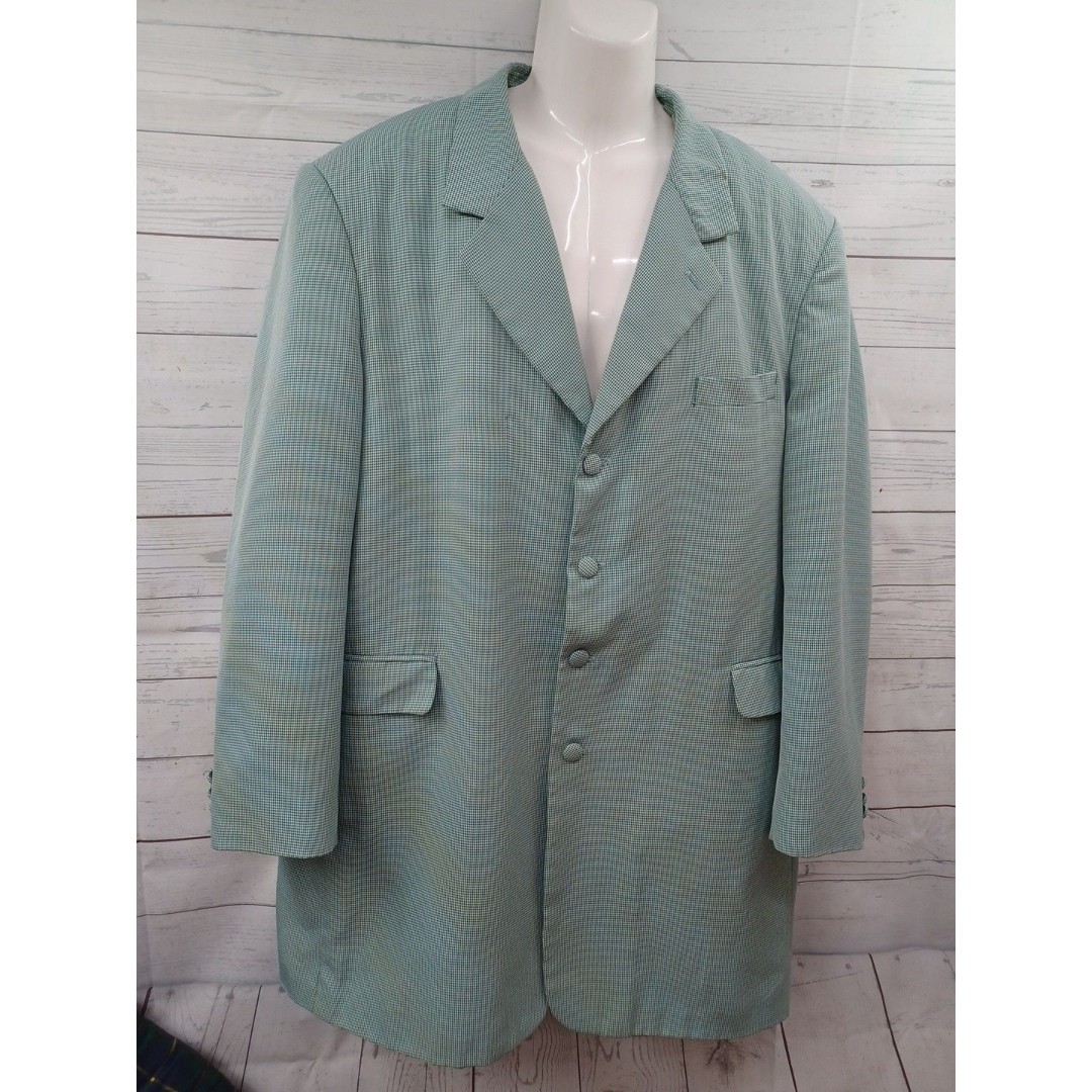 John Raphael Platinum Blazer Mens Green Houndstooth Sport Coat Sz 46R