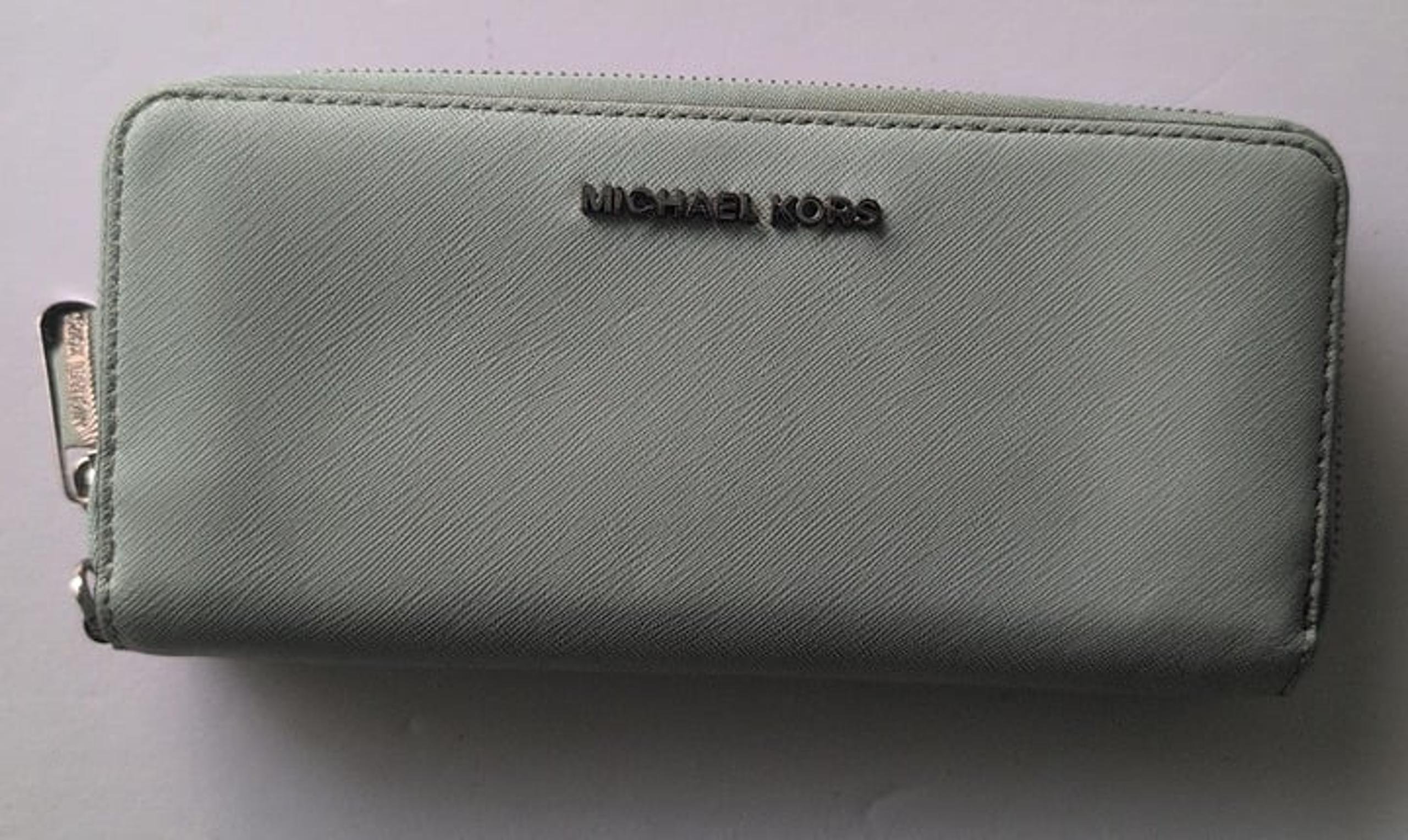 Ash Grey (Greenish grey) Compact Saffiano Leather Slim Wallet - Michael Kors